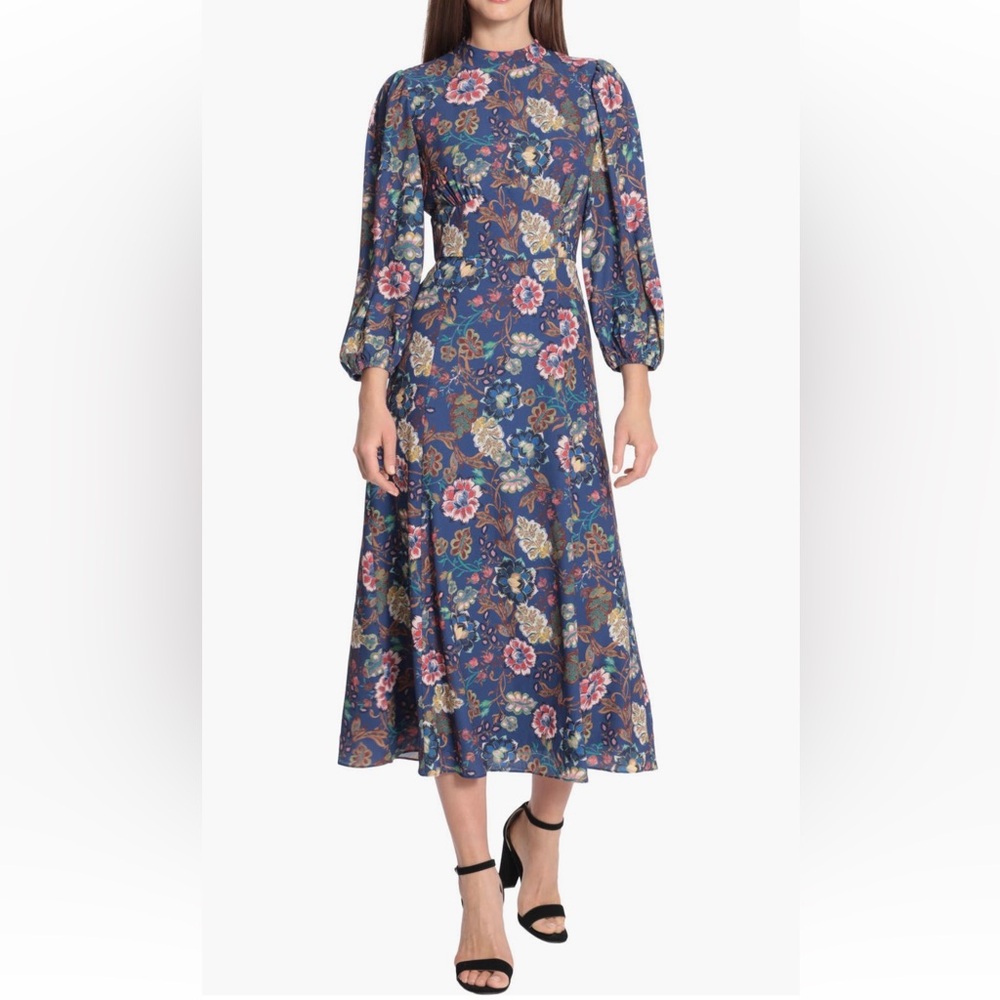 Floral Blue Midi Dress